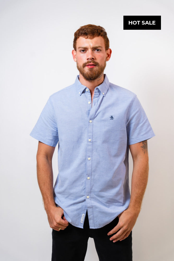 Camisa Celeste Hombre Manga Corta Penguin - Camisas