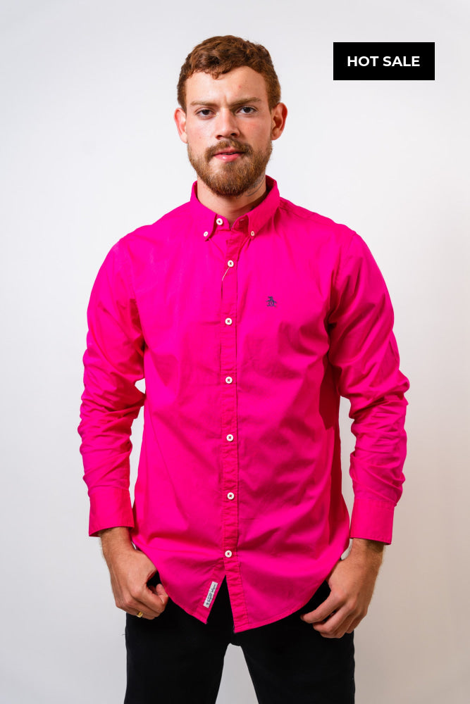 Camisa Fucsia Hombre Manga Larga Penguin - Camisas