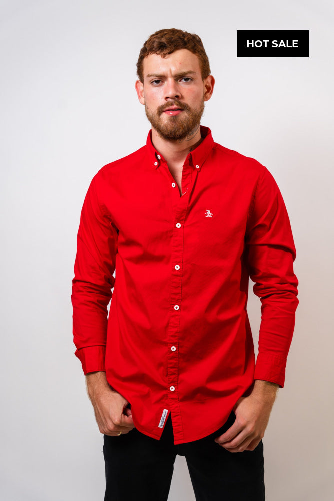 Camisa Roja Hombre Manga Larga Penguin - Camisas