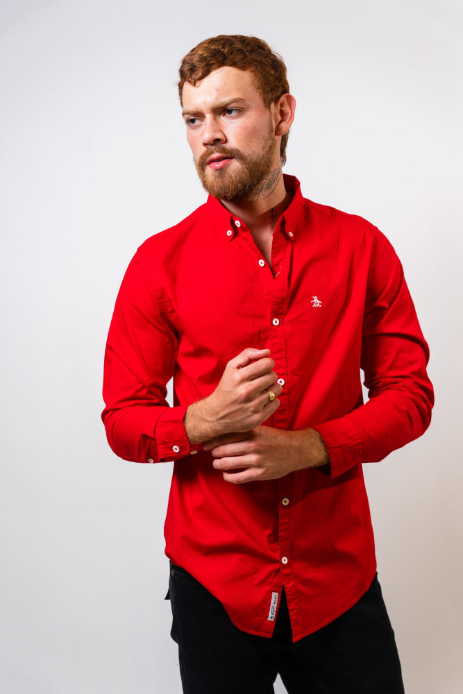 Camisa Roja Hombre Manga Larga Penguin - Camisas