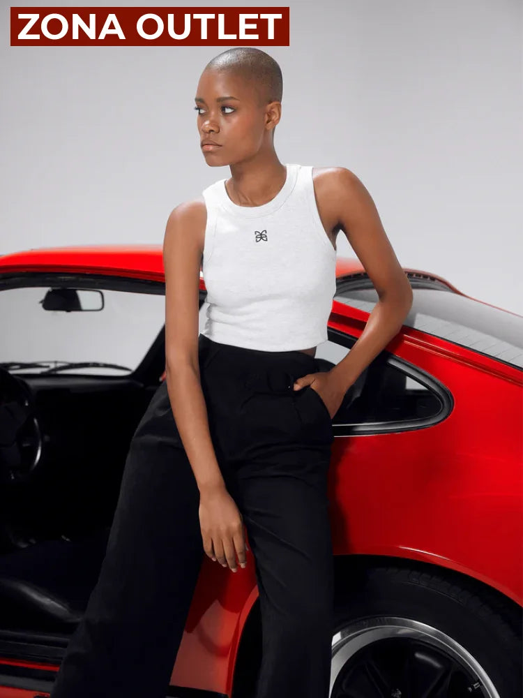 CELĒIT Rib Tank Top Gris Camiseta