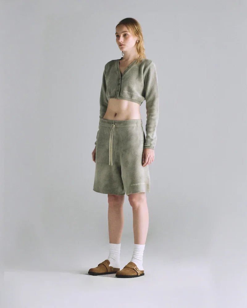 Hoodie Women Undergold Cardigan Studio Knitted Aged Green Hoodie Cropped
