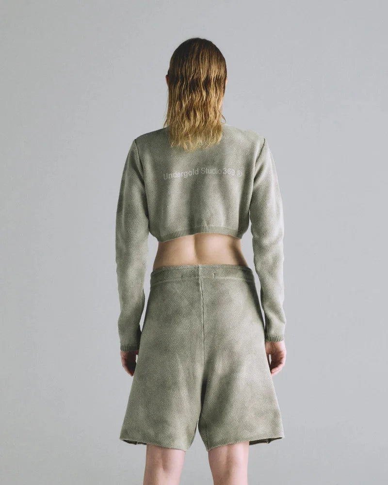 Hoodie Women Undergold Cardigan Studio Knitted Aged Green Hoodie Cropped