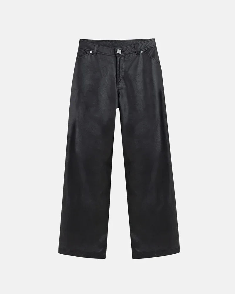 Jeans Women Undergold Capsule Pleather Wide Black Jeans