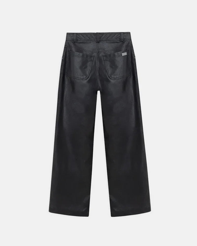 Jeans Women Undergold Capsule Pleather Wide Black Jeans