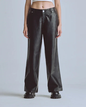Jeans Women Undergold Capsule Pleather Wide Black Jeans