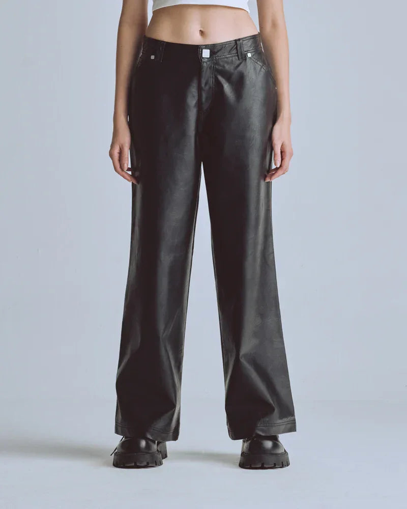 Jeans Women Undergold Capsule Pleather Wide Black Jeans