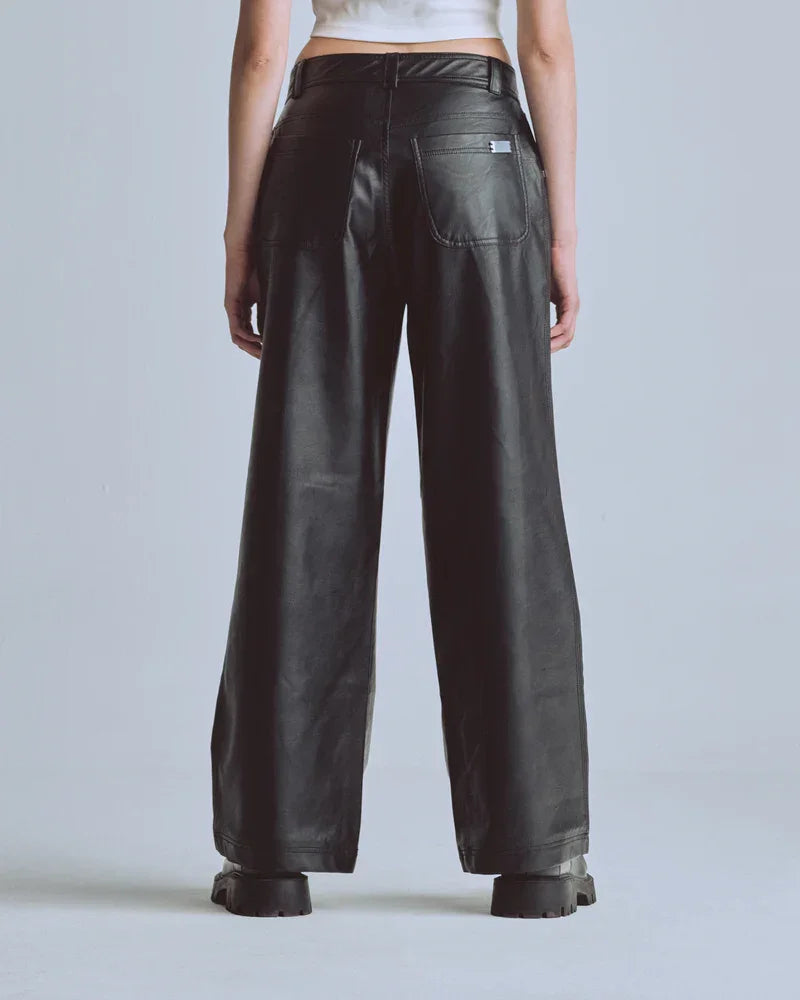Jeans Women Undergold Capsule Pleather Wide Black Jeans
