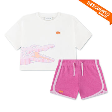 Set Conjunto De Short Little Kids Niña 2pzas Kids Lacoste - Conjunto Kids