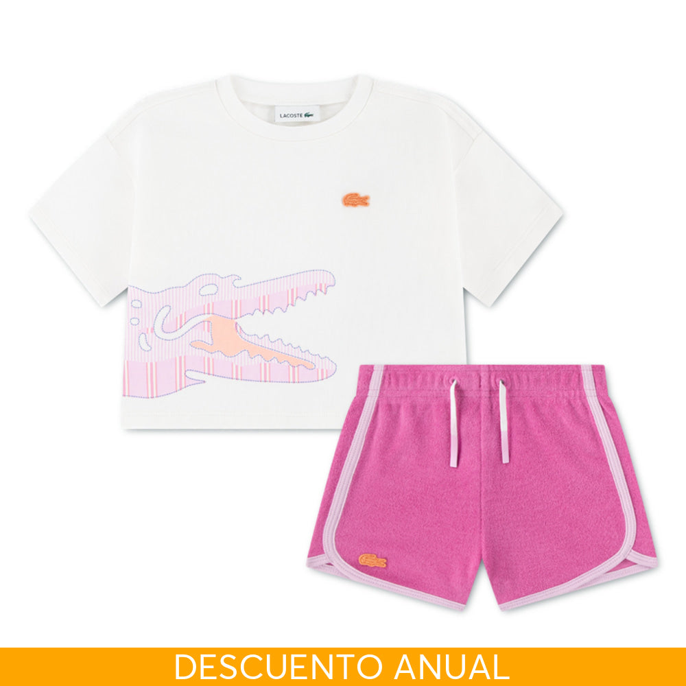 Set Conjunto De Short Little Kids Niña 2pzas Kids Lacoste - Conjunto Kids